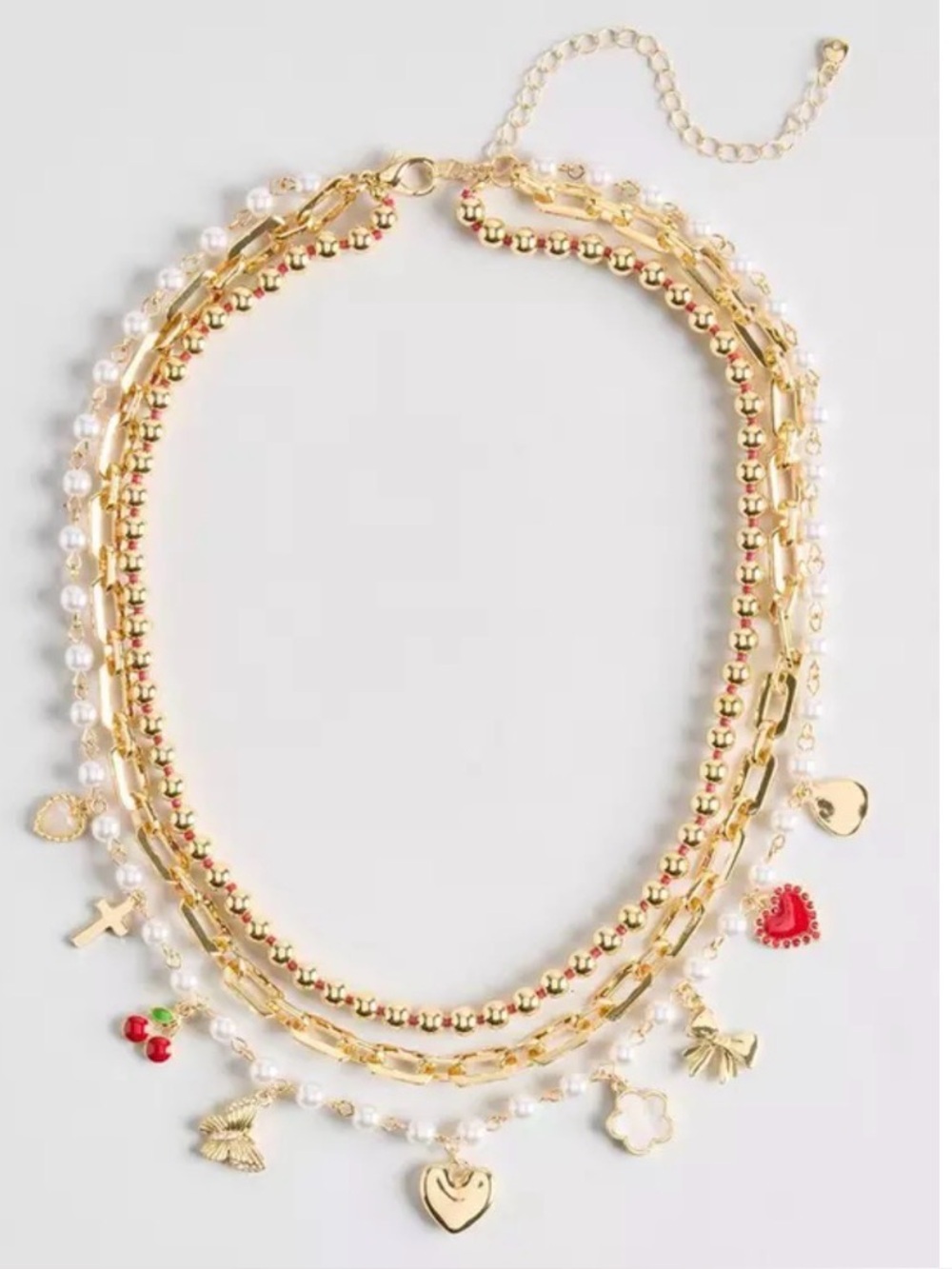 torrid Gold-Tone Layered Charm Necklace with Red and White Accents